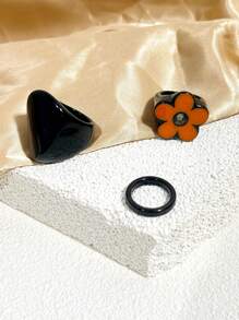 3pcs/Set Vintage Bohemian Style Resin Ring Set, Geometric & Heart Shaped, Suitable For Daily And Party Occasions
