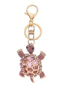 Cute Sea Turtle Keychain Lightweight Skeleton Design Full Colorful Rhinestone Inlaid Animal Turtles Charms Dangle Keyring Jewelry Metal Alloy Car Key Holder Handbag Backpack Ornament Accessories Gift For Friends