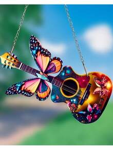 1 pieza Atrapasol de acrílico con mariposa, decoración colgante para ventana y puerta con escena festiva, decoración navideña, regalo del Día de San Valentín o del Maestro, colgante retro con flor, mariposa, guitarra o coche plano