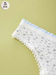 5 SZTUK Śliczna Drukowana Bielizna Seksowna Kokardka Stringi Koronkowe Białe Damskie Bielizna Fajne I Elastyczne Letnie Casualowe Majtki Sportowe Dla Kobiet Oddychające Miękkie I Wygodne Stringi