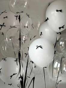 116 قطعة / 58 قطعة / 28 قطعة مجموعة بالونات فيونكة سوداء وبيضاء، تشمل بالونات فقاعية شفافة، أشرطة سوداء وبيضاء وغراء، إكسسوارات ديكورية أساسية لحفلات الأعياد والزفاف وحفلات العودة للمدرسة - متعدد الألوان - مشاهدة 5