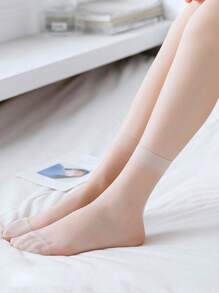 10 Pairs Beige Transparent Casual Mid-Calf Socks, Versatile