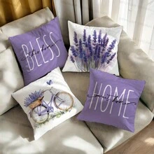 4 paquetes de fundas de cojín decorativas con diseño floral moderno, de 17.7x17.7 pulgadas, de poliéster lavable a máquina con cierre de cremallera, fundas de cojín tejidas para decoración del hogar, sofá y dormitorio - Diseño de floración de lavanda de primavera