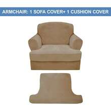 Cushion Sofa Cover 4 Piece Slipcovers, Soft Thick Velvet Couch Cover For Living Room, Washable High Stretch Furniture Protector With 3 Cushion Slipcover, (Sofa, Grey) - Taupe - View 5
