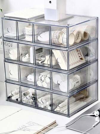 1 pieza Caja de almacenamiento transparente de 4 compartimentos deslizante para gafas de sol/gafas, organizador de accesorios apilable a prueba de polvo, estuche para anteojos de varios compartimentos transparente para tocador, cómoda, mesita de noche y viaje, inserto de cajón portátil para armario y baño, organizador resistente al polvo para gafas de sol, gafas de lectura y accesorios, regalo ideal para vacaciones, cumpleaños, vuelta al colegio y uso diario, oficina, dormitorio, almacenamiento de automóviles, diseño que ahorra espacio para habitaciones pequeñas, capas deslizantes y apilables de fácil acceso para una exhibición ordenada y una recuperación rápida