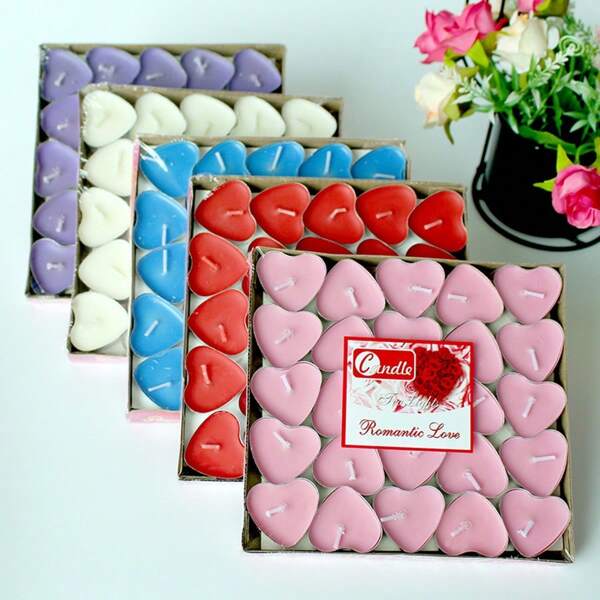 Caja de 50 velas con forma de corazón para propuesta, Día de San Valentín, Halloween y Navidad, velas románticas para boda, fiesta de cumpleaños, decoración de boda, velas de baja temperatura y seguras