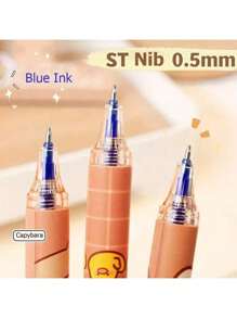 12/6/1 Bolígrafo de gel con diseño de Capibara, bolígrafo de tinta azul retráctil y de escritura suave, útiles de oficina y escolares de materiales plásticos con diseño estético