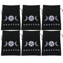 6 件涤纶抽绳袋，适用于塔罗牌、神圣几何/星座设计、可重复使用的神谕卡、水晶、珠宝和礼品、女士派对用品收纳袋、旅行必需品礼物