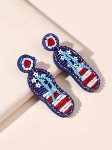 1Pair Of American Flag Colored PU Leather Earrings Drop Earrings For Women Girl For American Party Independence Day United States Presidential Election Vote Accessories Jewelry