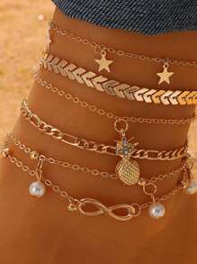 1 pieza Tobillera dorada multicapa, conjunto de joyería de tobillo versátil y sexy de estilo para la playa para chicas