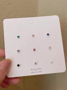 9Pcs/Set Multi-Color Pearl & Zirconia Stud Earrings Set, Simple Korean Style Earrings Accessories For Women