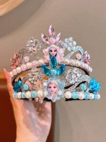 Disney 1/2pcsDisney Frozen Princess Elena Crown Headbands, Plastic Crown With Rhinestones And Pearls, Princess Party Birthday Gift Accessories