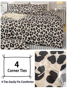 3pcs Leopard Print Bedding Set, Soft & Skin-Friendly Bed Linens, Includes 1 Duvet Cover & 2 Pillowcases - Multicolor - View 7