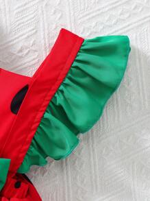 Set de 2 piezas vestimenta de verano para bebés niñas con mono informal y gorro con estampado de sandía