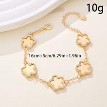 1pc Colorful Shell Inlaid Clover Charm Flower Chain Bracelet, Fashionable & Elegant For Women & Girls