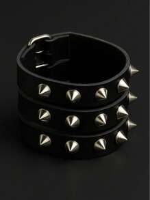 Black Bracelet With 3 Rows Of Spikes – Rock, Gothic, Free Style