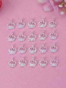 50pcs Colorful Crown Shaped Nail Art Decorations Set - Shiny Rhinestone Nail Decor, Suitable For DIY Nail Design, Fragrance-Free, Ideal For Nail Art Enthusiasts - Silver - View 3