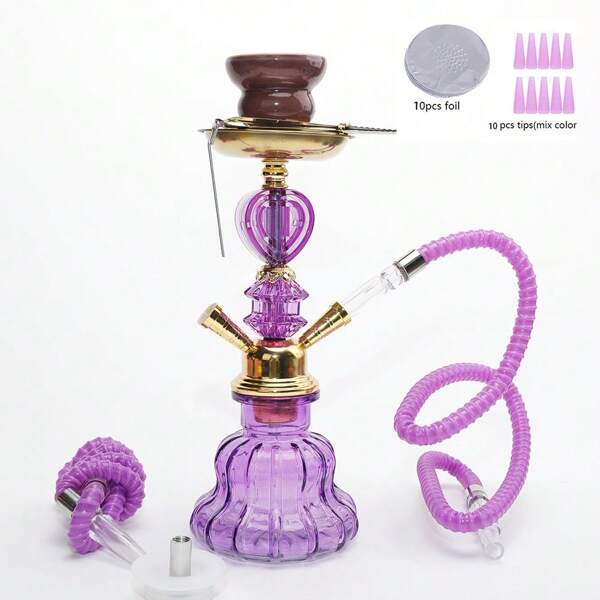 Single Hose Two Hose Water Pipe,Multi-Purpose Hooah Set With Leather Hose.Add 10pcs Foil,10pcs Mouth Tips,Smoking Accessories ,Bowl .Shisha Set