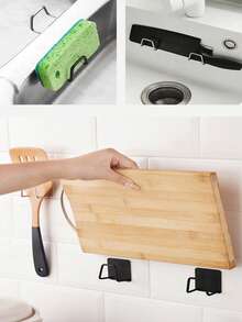 2 件套浴室和厨房不锈钢水槽收纳架、储物架、节省空间的免钻孔粘性支架，适用于存放海绵、织物、茶罐和排水管 - 浴室和厨房的必备配件，可最大程度地整理台面并轻松清洁，方便返校