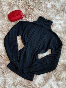 Women's Knitted Turtleneck Sweater – Comfort And Style For Winter - Hitam - View 1
