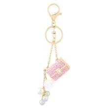 rongji jewelry Llavero de bolso con flor de cristal de Rhinestone con colgante de bolso con cristal brillante y dije de perla falsa para mujeres