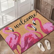 1PC Custom Text Flamingo Welcome Doormat – Eye-Catching Pink Flamingo Trio With Elegant Script Adds Tropical Charm To Your Entryway – Ideal For Home, Patio, Or Office – Great Gift For Summer, Housewarming, Birthdays, Or Mother's Day Decor.