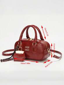 2025 新款女士保龄球风格手提包，小众品牌通勤小方肩包 - 紅色 - 查看 2