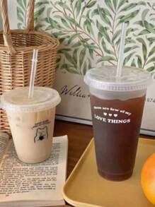 1/2pcs 700ml Or 470ml PP Coffee Cup, Portable Cartoon Straw Cup, Ice Coffee Cup, Couple Water Bottle Back To School