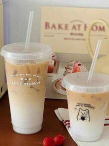 1/2pcs 700ml Or 470ml PP Coffee Cup, Portable Cartoon Straw Cup, Ice Caffe Americano Cup, Couple Water Bottle Back To School