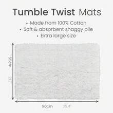 Large Tumble Twist Cotton Bath Mats, Shaggy Pile Soft Absorbent Rug, Quick-Dry Essential Bathroom Mat Set Carpet - White - View 2