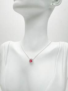 Oval Semi-Jewelry Necklace For Women With Zirconia Plated In 925 Silver - 紅色 - 查看 4