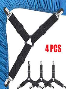 4pcs Adjustable Non-Slip Triangle Bed Sheet Fasteners With Transparent Elastic Clips - Suitable For Couch Covers And Bedding, Easy To Clean, Bed Sheet Straps