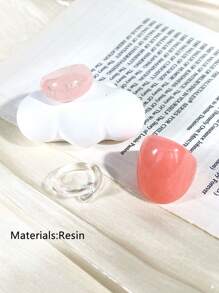 3pcs Delicate Pink Vintage Personalized Transparent Geometric Rings Set, Versatile Daily Wear, Suitable As Gift For Friends