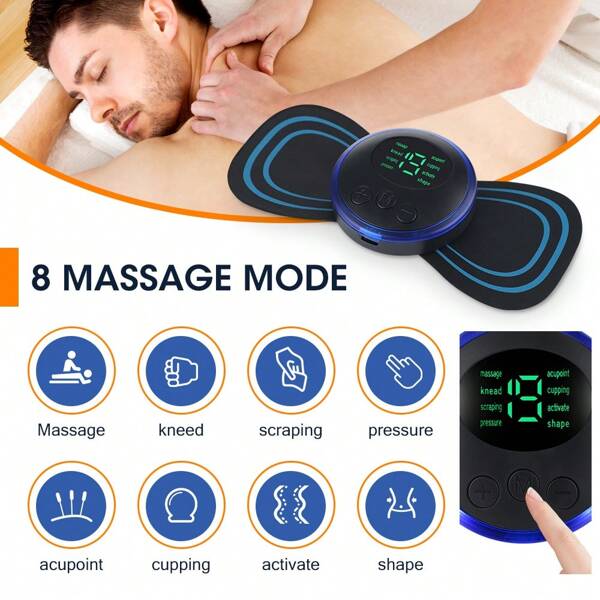 5pcs Mini Portable Electric Massage Patches, EMS Pulse Massager For Neck, Back, Waist, Buttocks, Legs, Arms And More, 8 Massage Modes (Massage, Kneading, Scraping, Pressing, Acupoint, Cupping, Activation, Shaping) And 19 Adjustable Intensities, Relieve Muscle Soreness And Fatigue (150mAh)