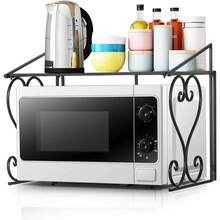 Kitchen Microwave Oven Rack Shelf, Over The Countertop, Metal Microwave Counter Stand, Toaster Oven Stand Shelf, Black - Black - View 1