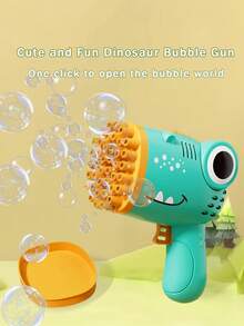儿童手持恐龙泡泡机，可爱卡通造型，色彩鲜艳，小巧便携，户外吹泡泡玩具礼物，2种颜色可选，适合生日、圣诞节等场合（不含电池和泡泡液） - 彩色 - 查看 4