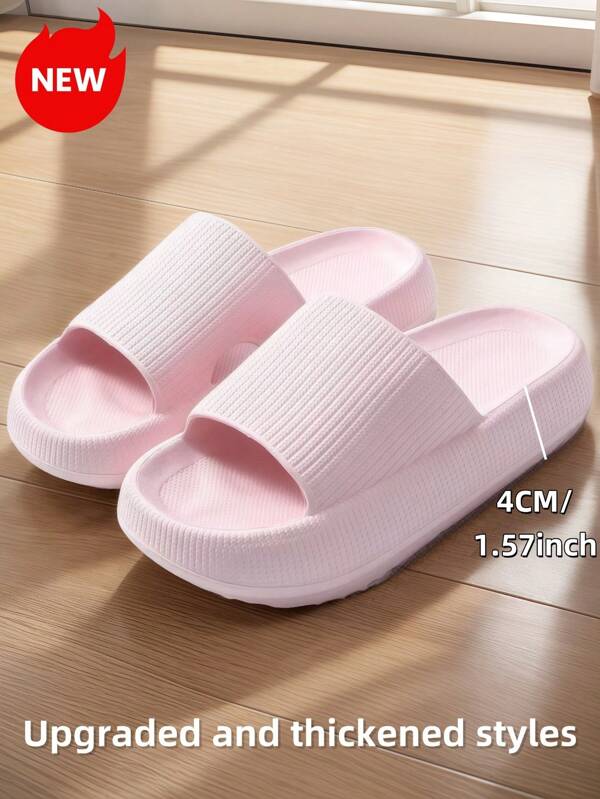 نعال داخلية/خارجية سميكة الأساس مخططة الحزام، لون أحادي مدبب الأصبع، كاجوال بسيطة، مقاومة للانزلاق والرائحة من مادة EVA [يُنصح بطلب مقاس أكبر لمزيد من الراحة]