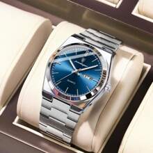 1pc Men's Watches Real POEDAGAR Brand 50M Waterproof Precision Japan Imported Quartz Movement Clock Birthday Gifts For Men Rust-Proof Silver 316 Stainless Steel Strap English Calendar Function Luminous Hands Business Father's Day Memorial Gift For Husband Back To School Essentials