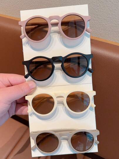 1/3/4件装 男女童可爱新款儿童宝宝复古不规则圆形时尚眼镜 防晒经典儿童眼镜，仅卡片展示，不含运费