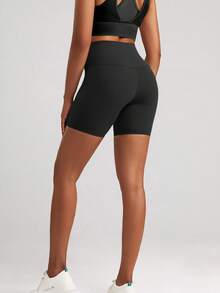 Women's High Waist Tummy Control Quick Dry Soft Yoga Cycling Running Workout Shorts, Squat Proof Compression Spandex Slim Fit Biker Shorts For Fitness Gym Sports - Black - View 2