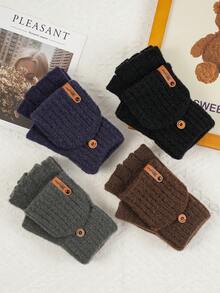 半双舒适厚针织冬季手套 - 兼容触摸屏,柔软透气 - 可手洗,男女通用 - 彩色 - 查看 3