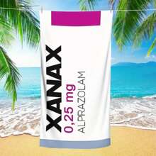 Asciugamano da spiaggia ad asciugatura rapida - Xanax, morbido, assorbente, leggero, con disegno blu e bianco "CIAO Xanax" - perfetto per viaggi, campeggio, surf e accessori da spiaggia