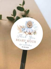 54-540Pcs Custom Teddy Bear Thank You Stickers, Personalize Name Label Stickers, Customized Text Round Stickers, Customizable Birthday Stickers, Wedding Stickers, Kids Stickers, Birthday Gifts, Invitation, Gift Boxes, Cup Stickers, Dessert Bag, Valentine's Day, Girlfriend, Friend, Anniversary, Unique Gifts, School Supplies, Back To School - Style a - View 4