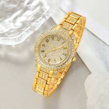 Relógios femininos da moda com 6 peças, mostrador digital, relógio de quartzo com strass, ponteiros redondos, relógios femininos e acessórios de joias, colar com strass, pulseira, brincos, conjunto de anéis, presente para festa de casamento, férias na praia, presente de dia dos namorados