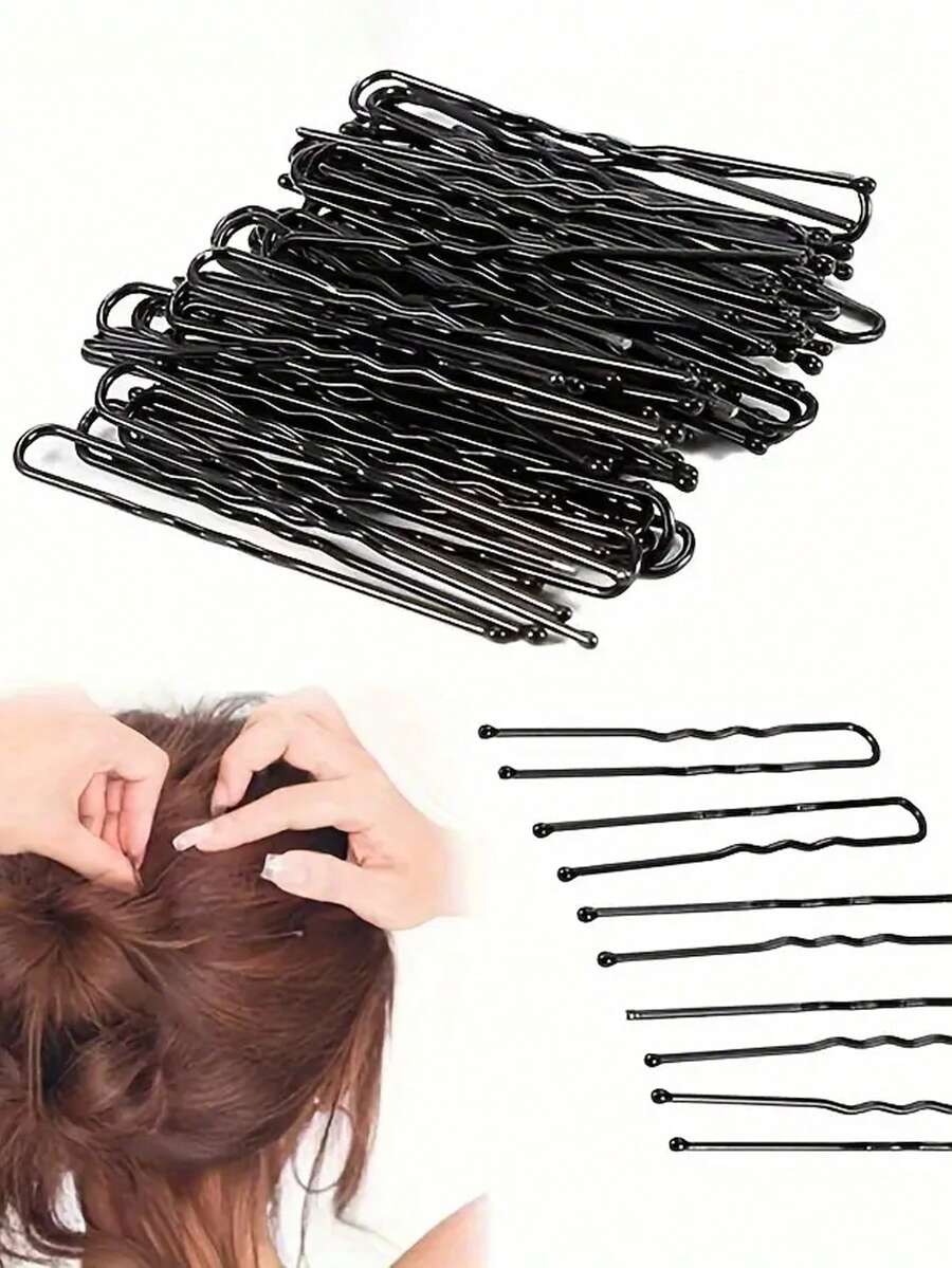 50/75 件黑色金属 U 型发夹，弧形发髻夹，适合女性和美发沙龙日常使用 - 彩色 - 查看 1