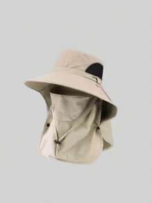 1 Piece Unisex Solid Color Sun Protection Neck Cover Outdoor Wide Brim Bucket Hat For Hiking, Fishing, Vacation, Suitable For Daily Outdoor Activities
