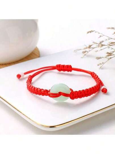 1 件手工制作可调节护身符吊坠红绳玉石手链