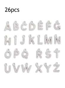 26 pièces Pendentifs avec lettres anglaises ornées de diamants, conviennent pour la fabrication de boucles d'oreilles et de bijoux de collier avec lettres pour les femmes