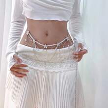 1 chiếc dây thắt lưng nhiều lớp đính đá hoa đính ngọc trai thanh lịch, thắt lưng thời trang gợi cảm độc đáo dành cho phụ nữ, quà tặng tiệc/ngày lễ - Nhiều màu - Xem 4