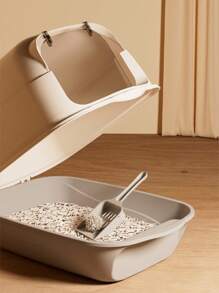 Große klassische vollständig geschlossene Katzentoilette 48 x 36 x 36,2 cm, abnehmbarer hochspritzwassergeschützter geruchsresistenter leicht zu reinigender Klapptop Katzentoilette, Haustier-Toilette, Streukescher inklusive